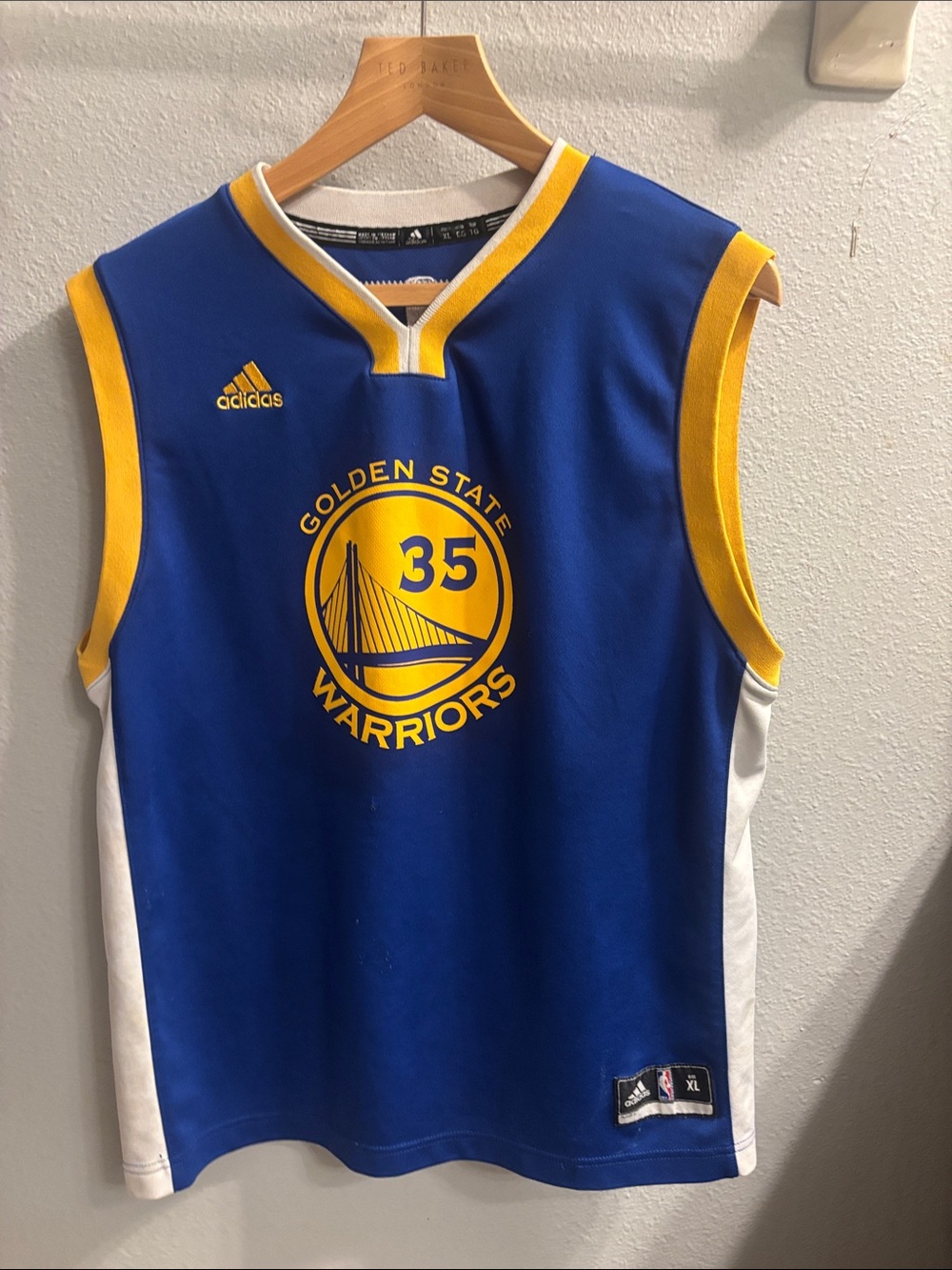 Adidas Blue and Yellow Kevin Durant Golden State Warriors #35 Jersey